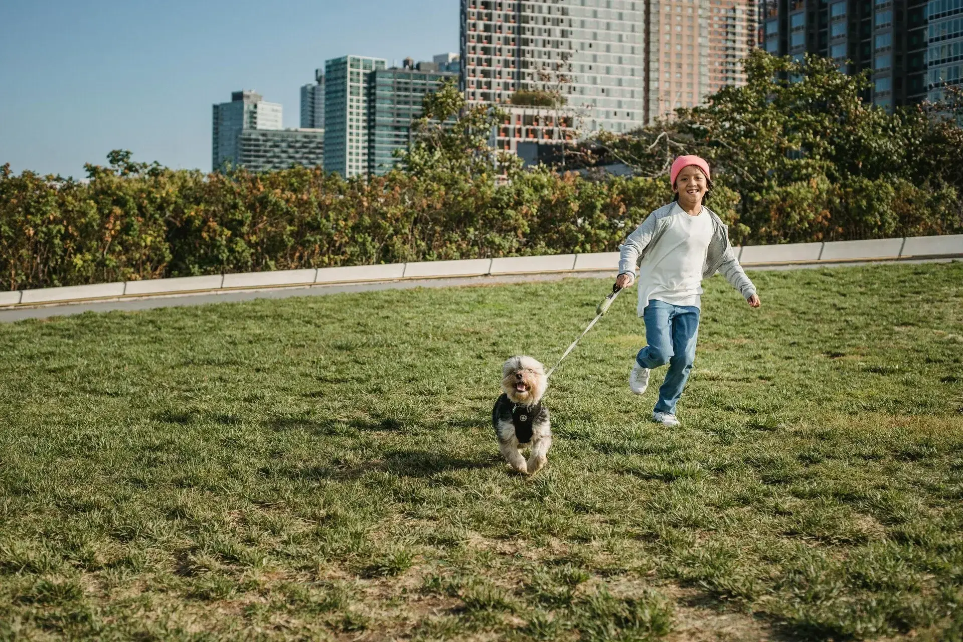 Child running with a dog